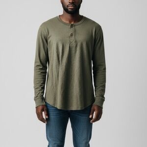 Men’s Olive green Henley Top Oversized Long Sleeve men’s XL